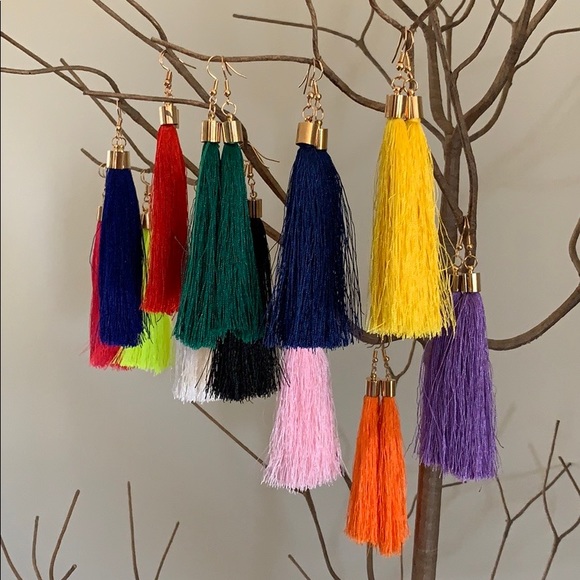 Long Blue Tassel Earrings - Picture 4 of 4